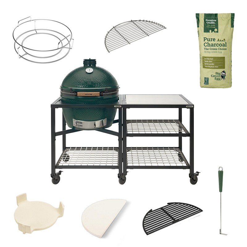 Big Green Egg Large + EGG Workspace Compleet Stainless Steel