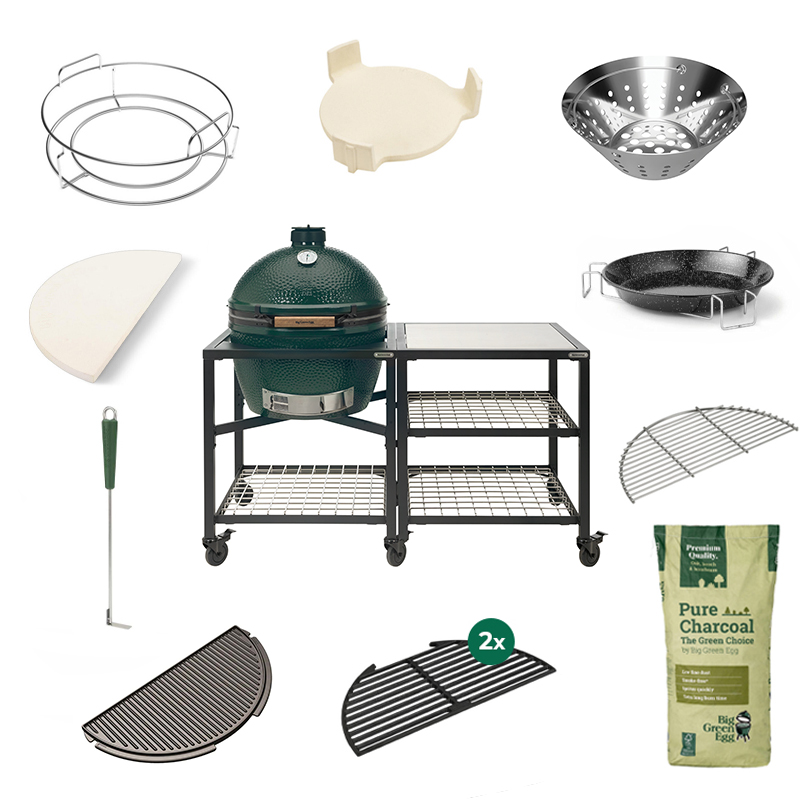 Big Green Egg Large + EGG Workspace Deluxe Stainless Steel