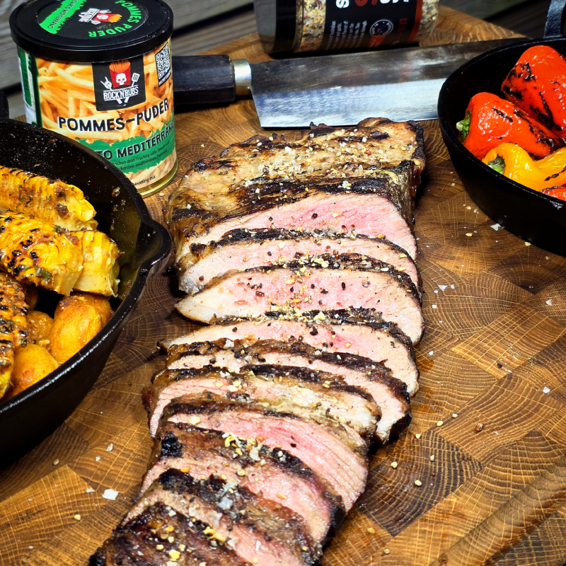 Iberico secreto met krieltjes, maïs en gegrilde paprika